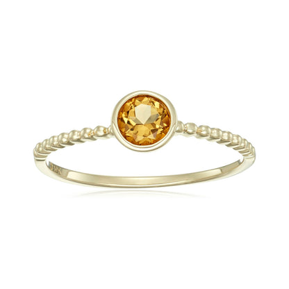 Gilded Lane 10K Gold 4.5mm Round Gemstone Solitaire Beaded Band Ring