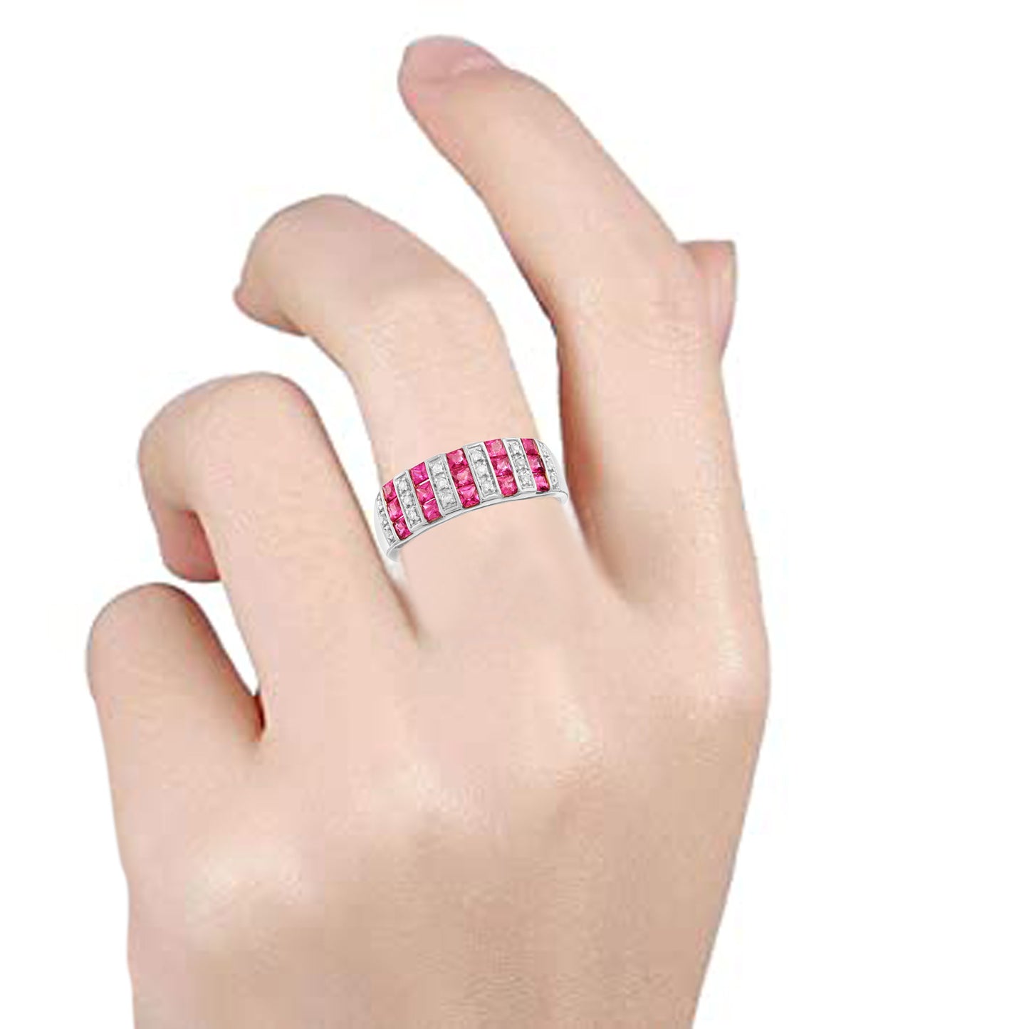 Gilded Lane 14K Gold Precious Gem & Diamond Triple-Row Ring