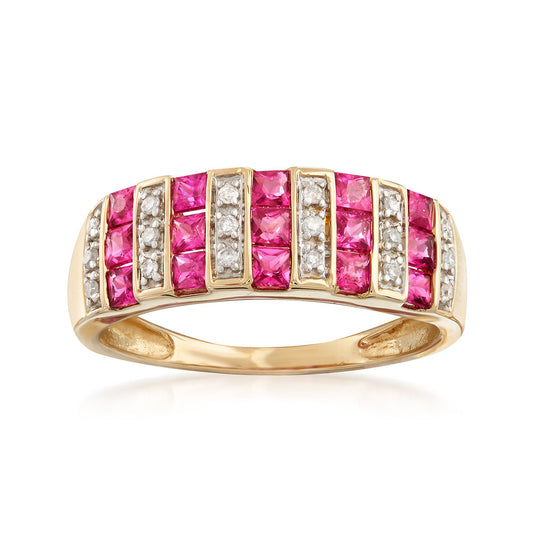 Gilded Lane 14K Gold Precious Gem & Diamond Triple-Row Ring
