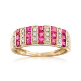 Gilded Lane 14K Gold Precious Gem & Diamond Triple-Row Ring