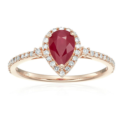 Gilded Lane 14K Gold 7x5mm Pear-Shaped Ruby & Diamond Ring