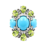 Sterling Silver 12x10mm Sleeping Beauty Turq & Peridot Statement Ring