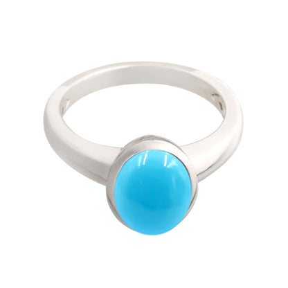 Sterling Silver 10x8mm Sleeping Beauty Turquoise Bezel-Set Solitaire Ring