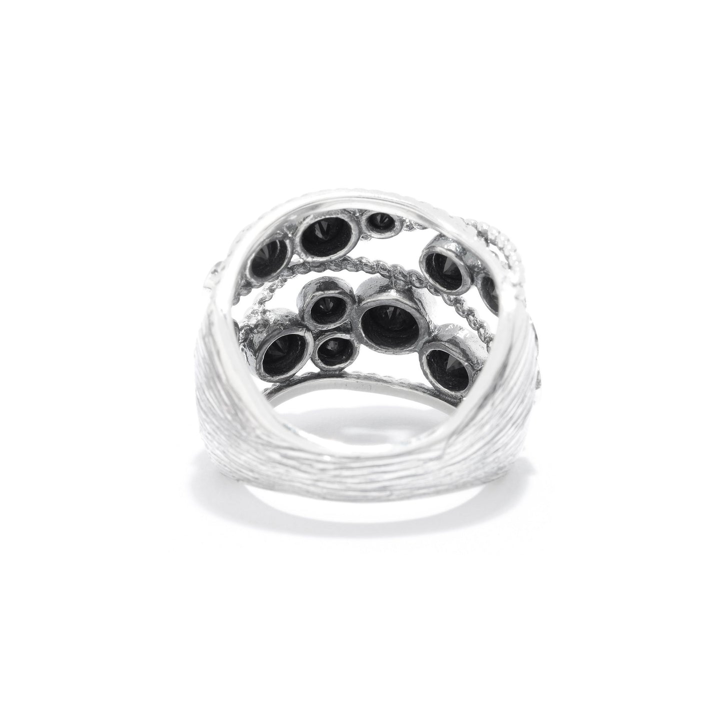 Gem Treasures Sterling Silver Black Spinel Bezel Set Braided Open Highway Ring