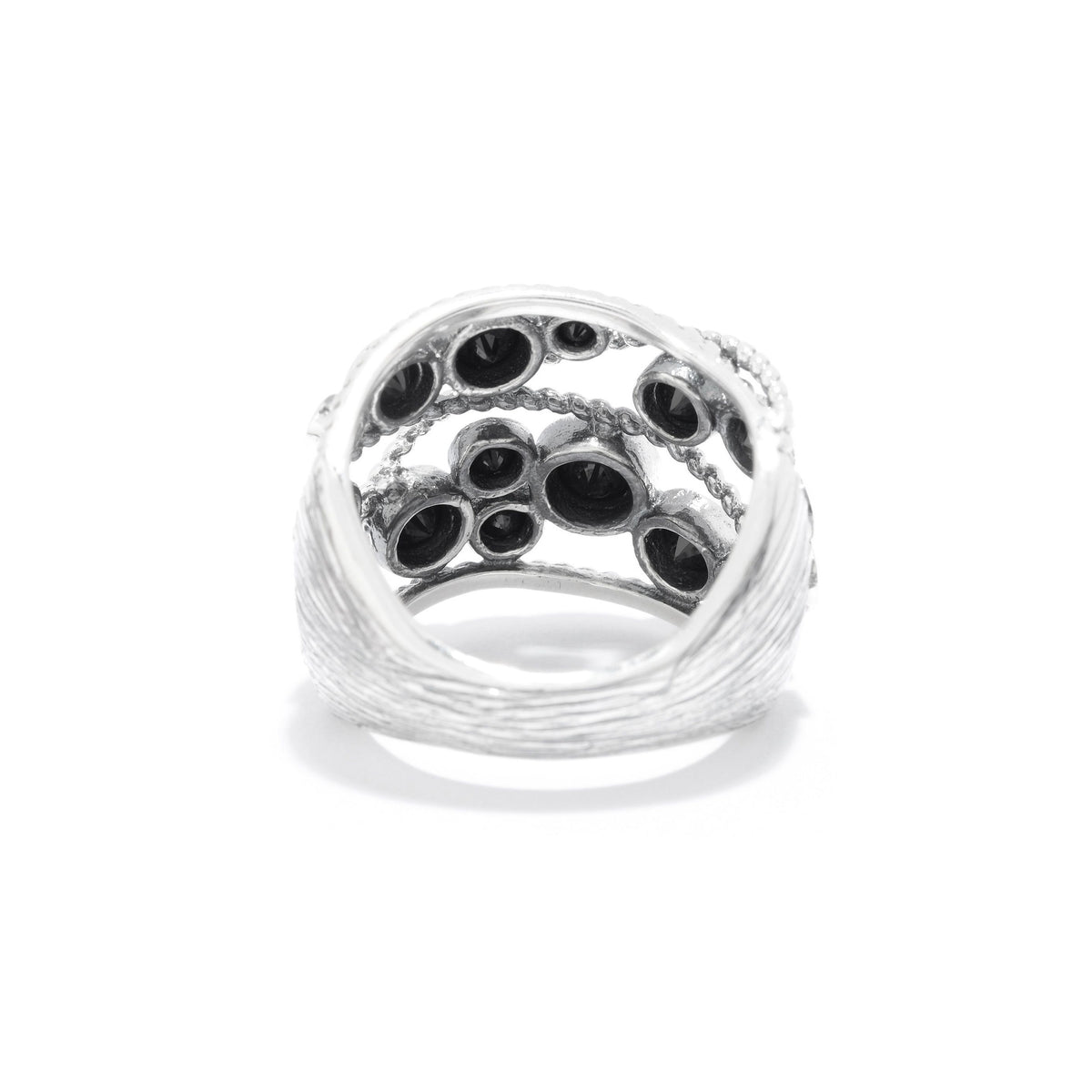Gem Treasures Sterling Silver Black Spinel Bezel Set Braided Open Highway Ring