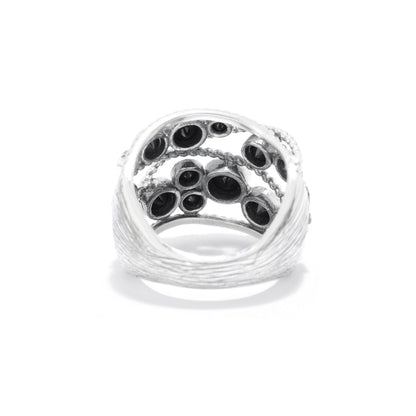 Gem Treasures Sterling Silver Black Spinel Bezel Set Braided Open Highway Ring