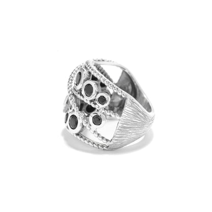 Gem Treasures Sterling Silver Black Spinel Bezel Set Braided Open Highway Ring
