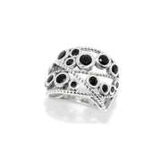 Gem Treasures Sterling Silver Black Spinel Bezel Set Braided Open Highway Ring