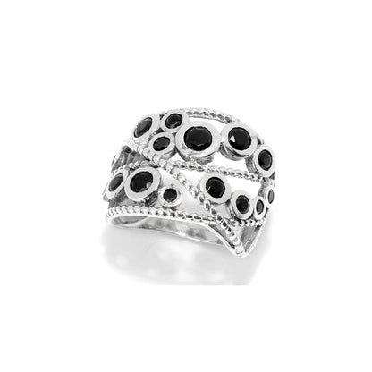 Gem Treasures Sterling Silver Black Spinel Bezel Set Braided Open Highway Ring