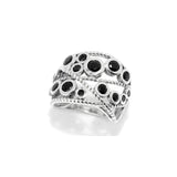 Gem Treasures Sterling Silver Black Spinel Bezel Set Braided Open Highway Ring