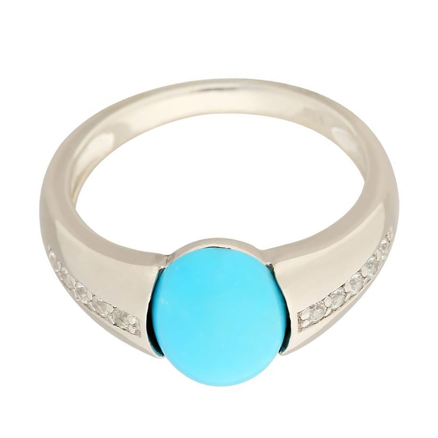 Sterling Silver 10x8mm Sleeping Beauty Turquoise & White Zircon Solitaire Ring