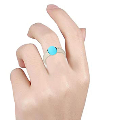 Sterling Silver 10x8mm Sleeping Beauty Turquoise & White Zircon Solitaire Ring