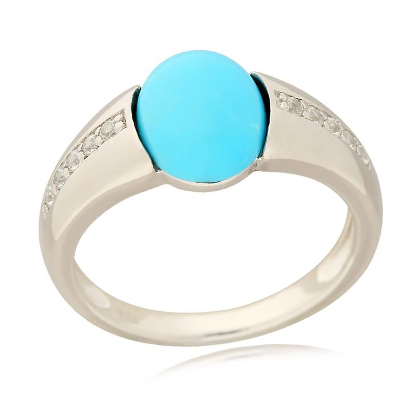 Sterling Silver 10x8mm Sleeping Beauty Turquoise & White Zircon Solitaire Ring