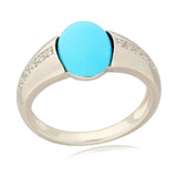 Sterling Silver 10x8mm Sleeping Beauty Turquoise & White Zircon Solitaire Ring