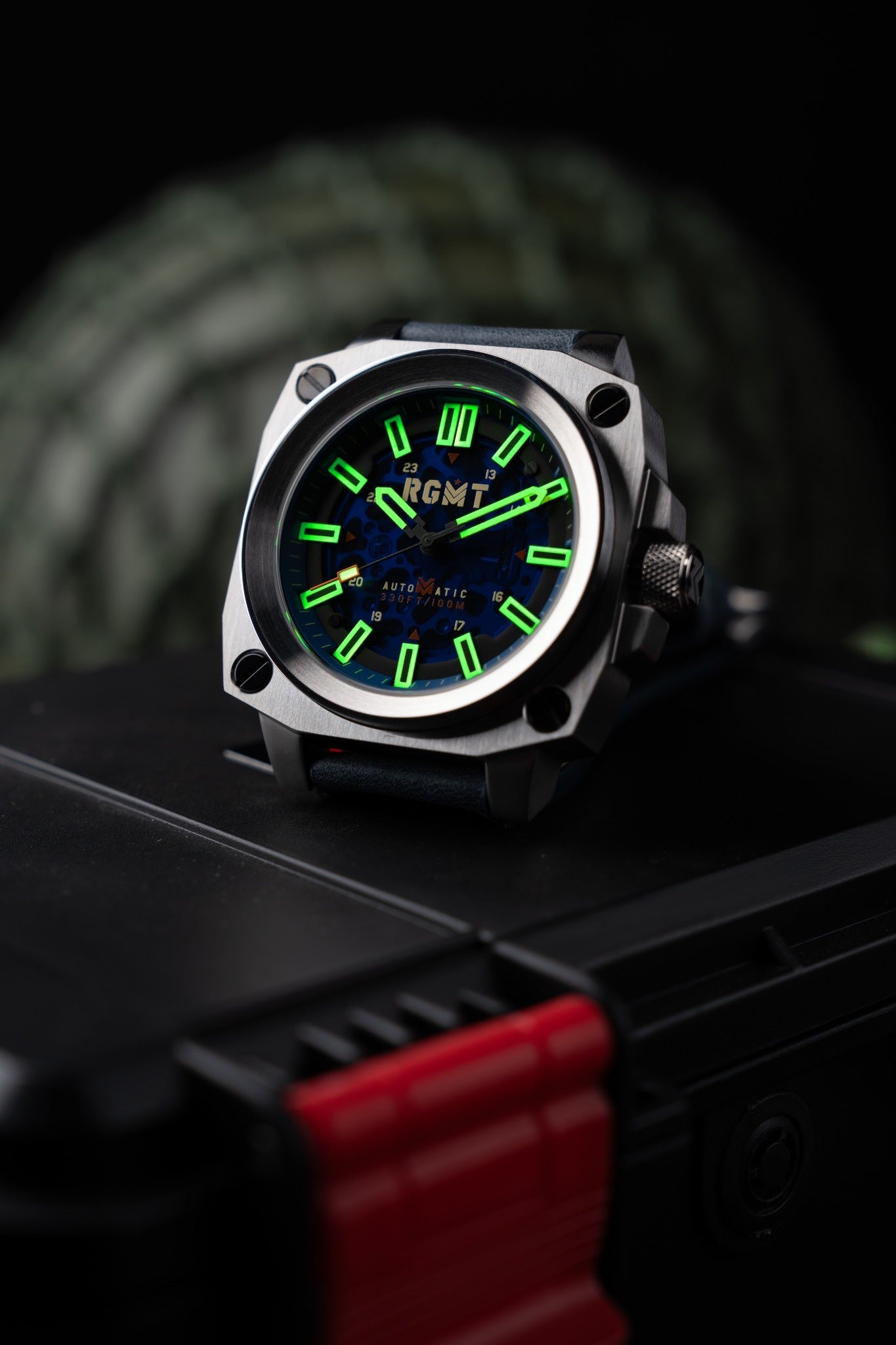 RGMT Men's 46mm Altimeter Skeletonized Automatic Leather Strap Watch