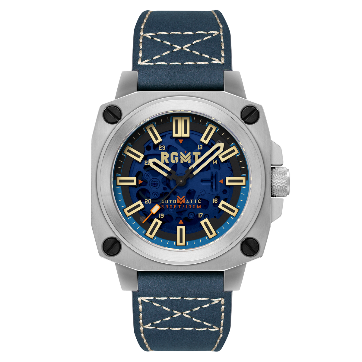 RGMT Men's 46mm Altimeter Skeletonized Automatic Leather Strap Watch
