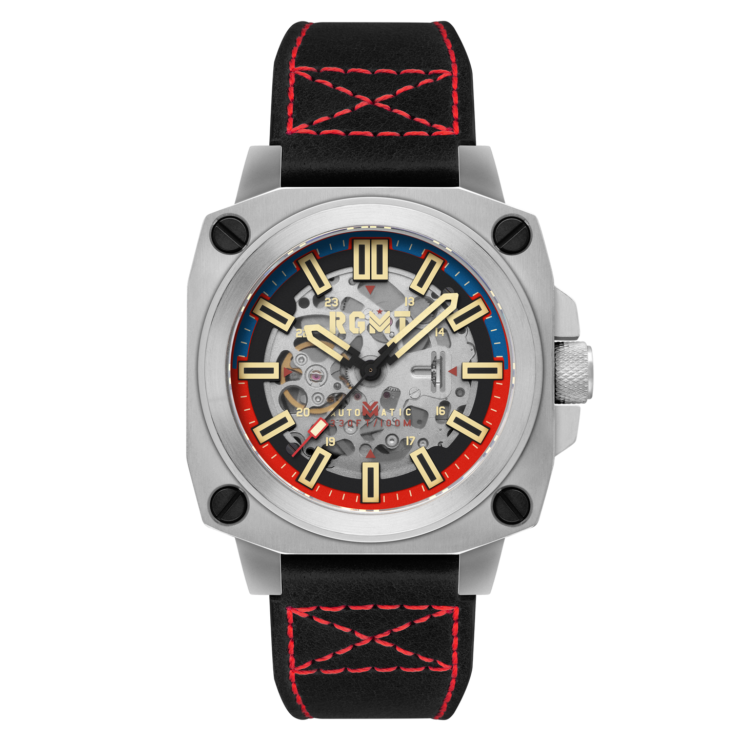 RGMT Men's 46mm Altimeter Skeletonized Automatic Leather Strap Watch