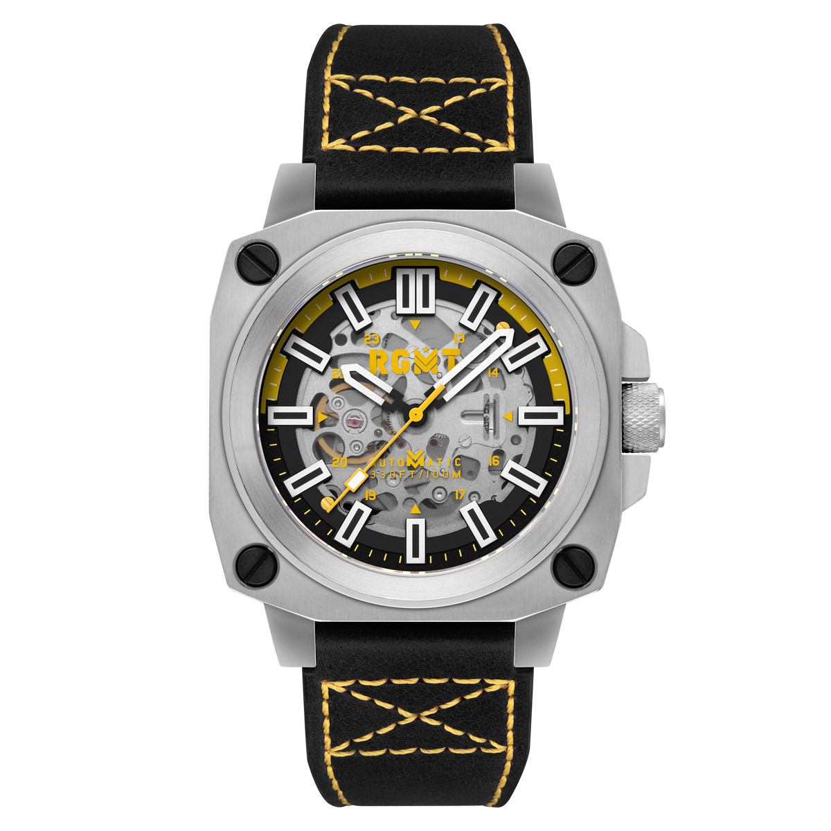 RGMT Men's 46mm Altimeter Skeletonized Automatic Leather Strap Watch