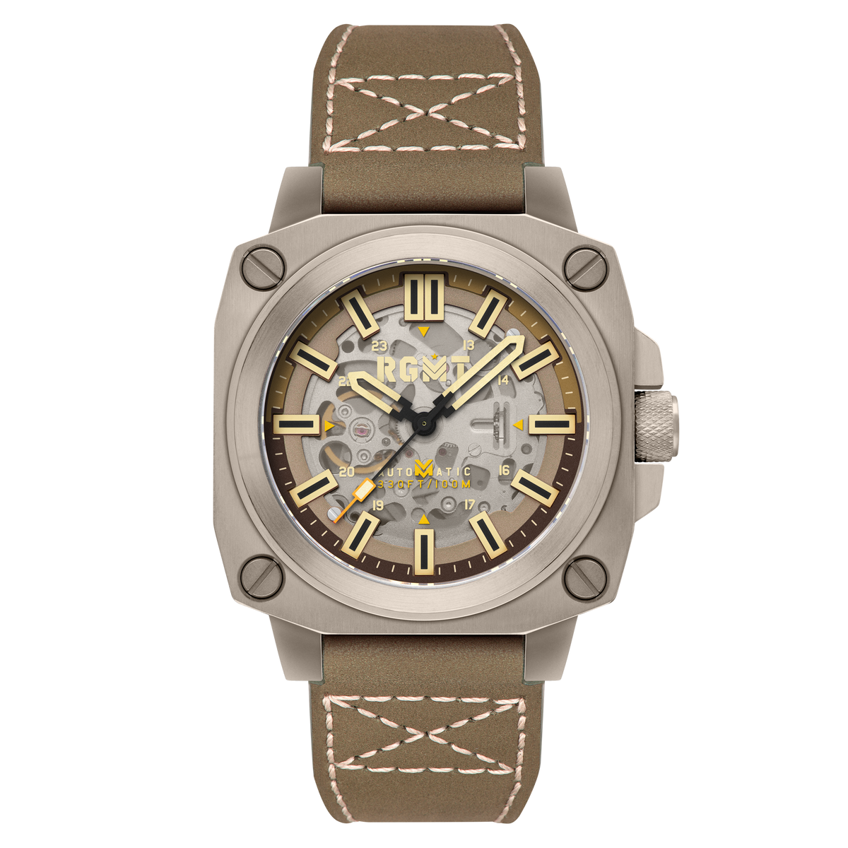 RGMT Men's 46mm Altimeter Skeletonized Automatic Leather Strap Watch
