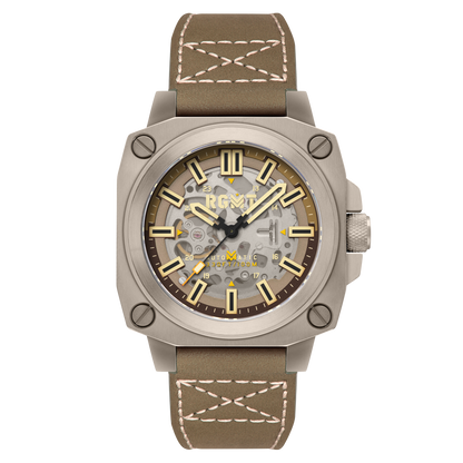 RGMT Men's 46mm Altimeter Skeletonized Automatic Leather Strap Watch