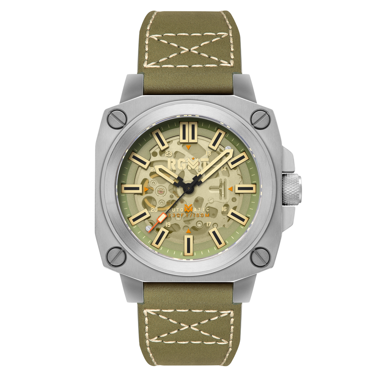 RGMT Men's 46mm Altimeter Skeletonized Automatic Leather Strap Watch
