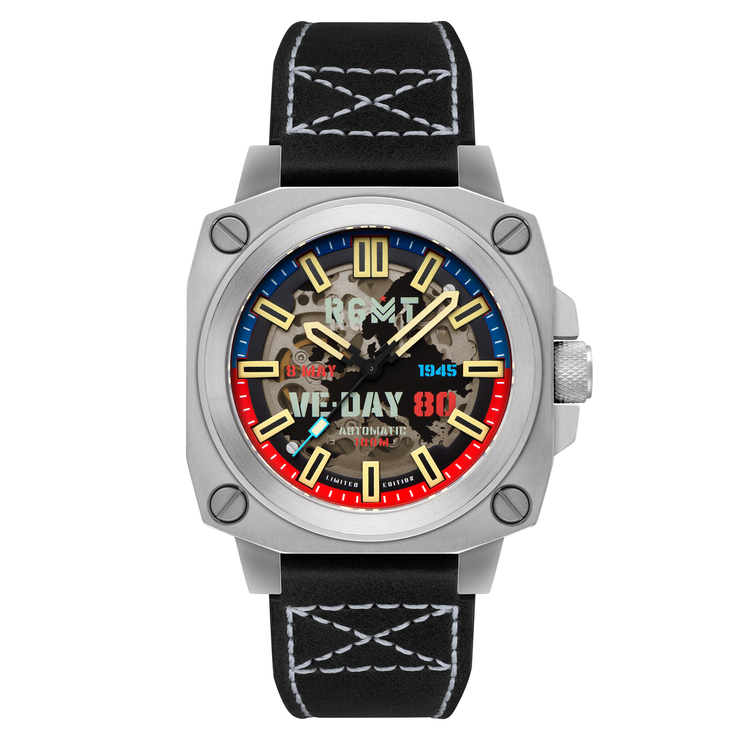 RGMT Men's 46mm Altimeter Skeletonized Automatic Leather Strap Watch