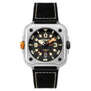 RGMT Men's 50mm Pershing Automatic Date Square Case Leather Strap Watch