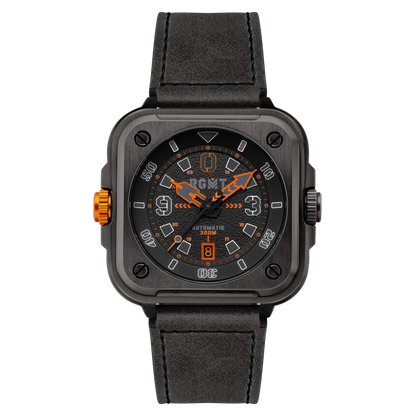 RGMT Men's 50mm Pershing Automatic Date Square Case Leather Strap Watch