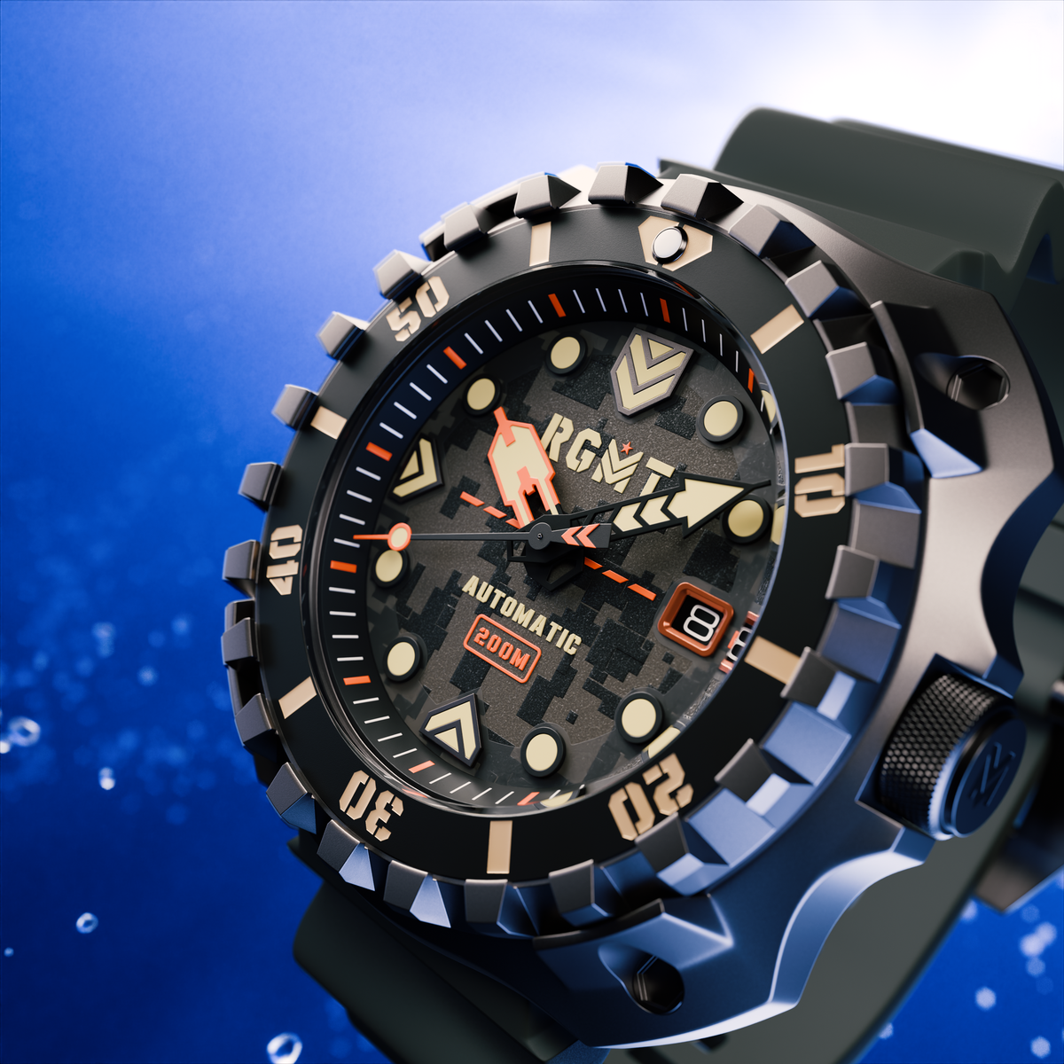 RGMT Men's 48mm Minesweep Automatic Silicone Strap Watch
