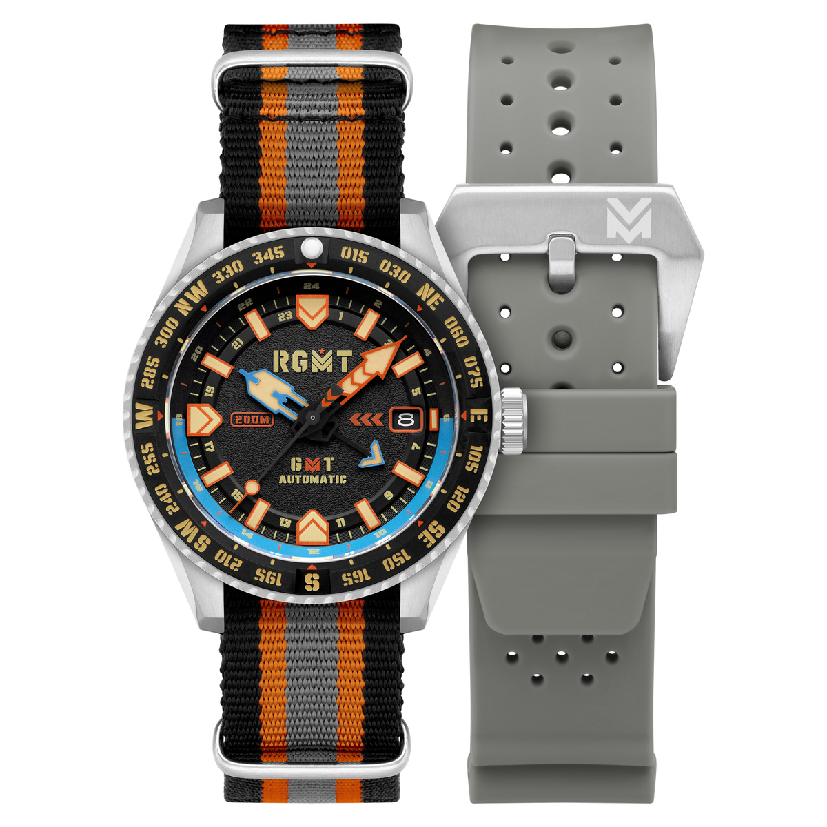 RGMT Men's 42mm Dragoon Automatic Date GMT Interchangeable Nylon & Rubber Strap Watch