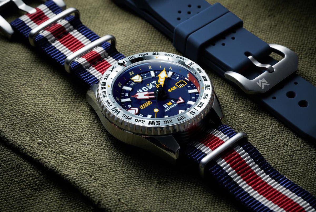 RGMT Men's 42mm Dragoon Automatic Date GMT Interchangeable Nylon & Rubber Strap Watch