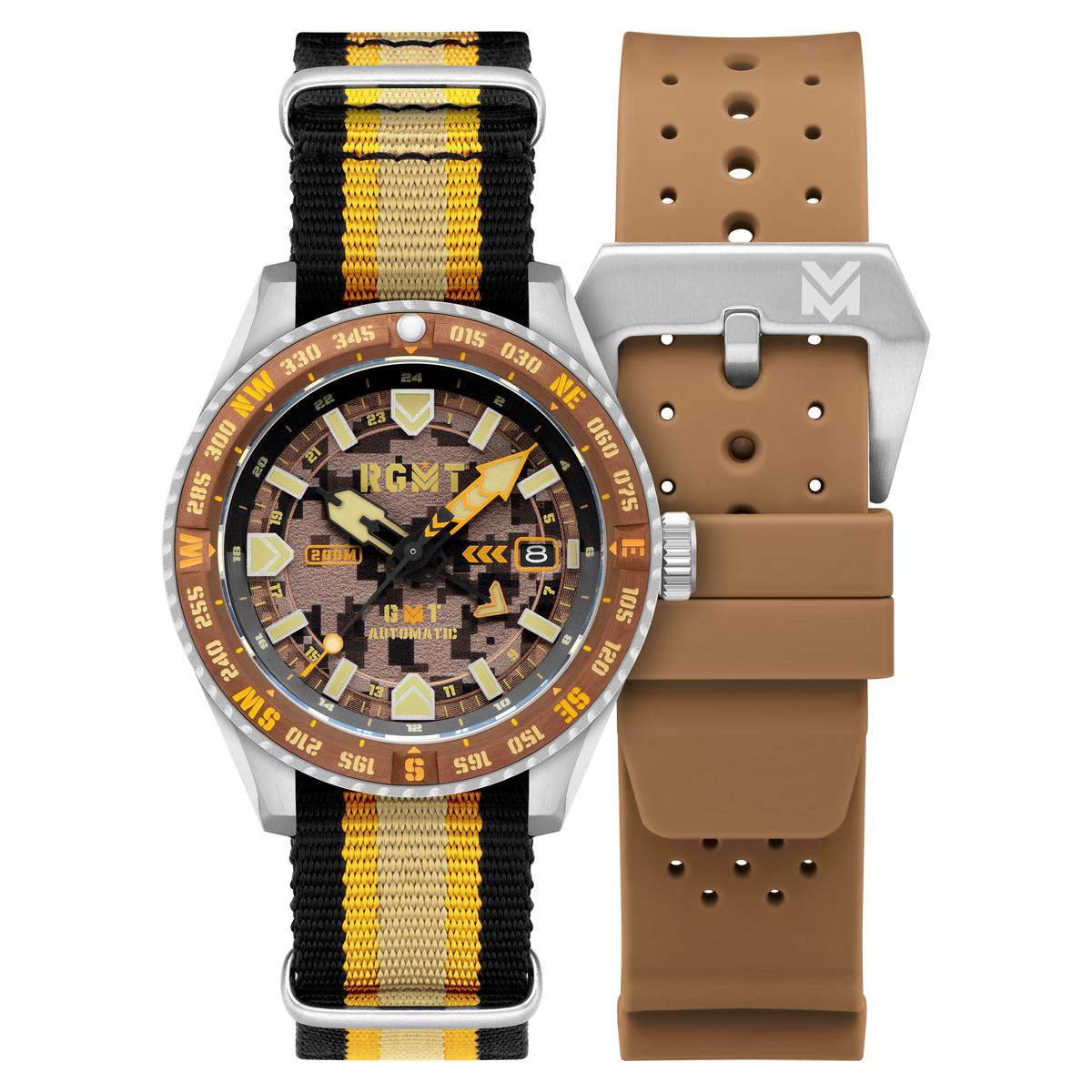 RGMT Men's 42mm Dragoon Automatic Date GMT Interchangeable Nylon & Rubber Strap Watch