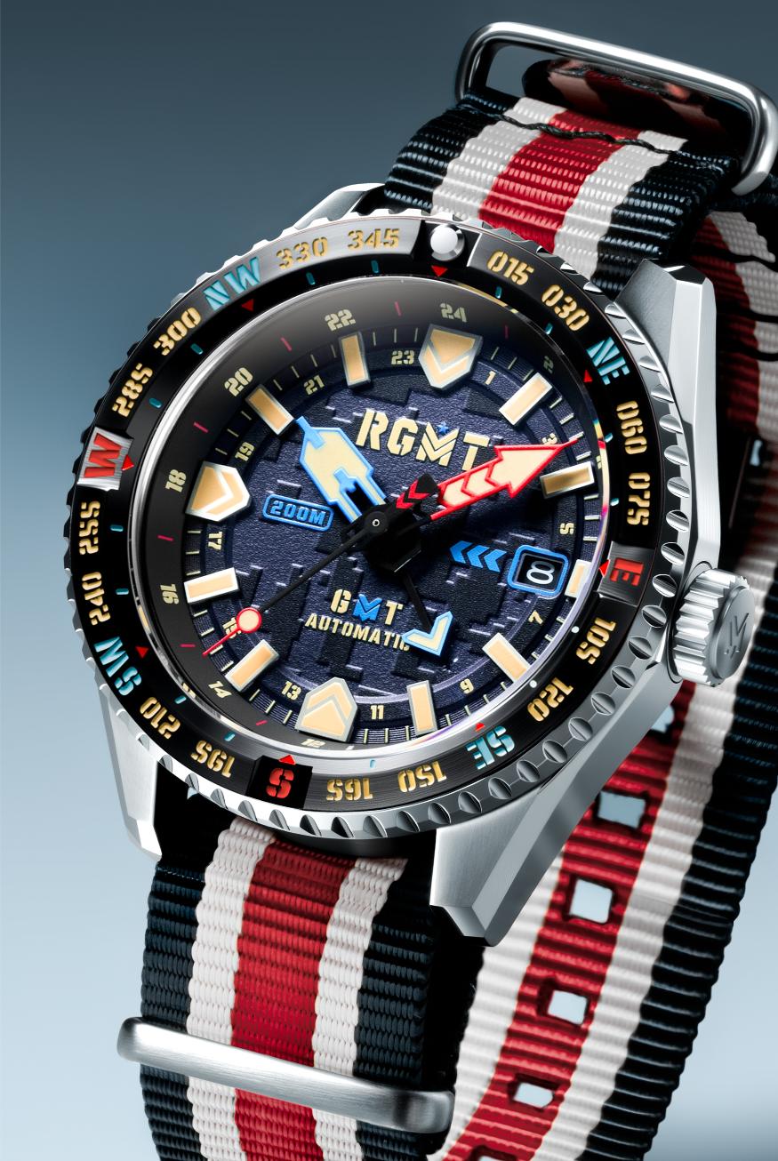 RGMT Men's 42mm Dragoon Automatic Date GMT Interchangeable Nylon & Rubber Strap Watch