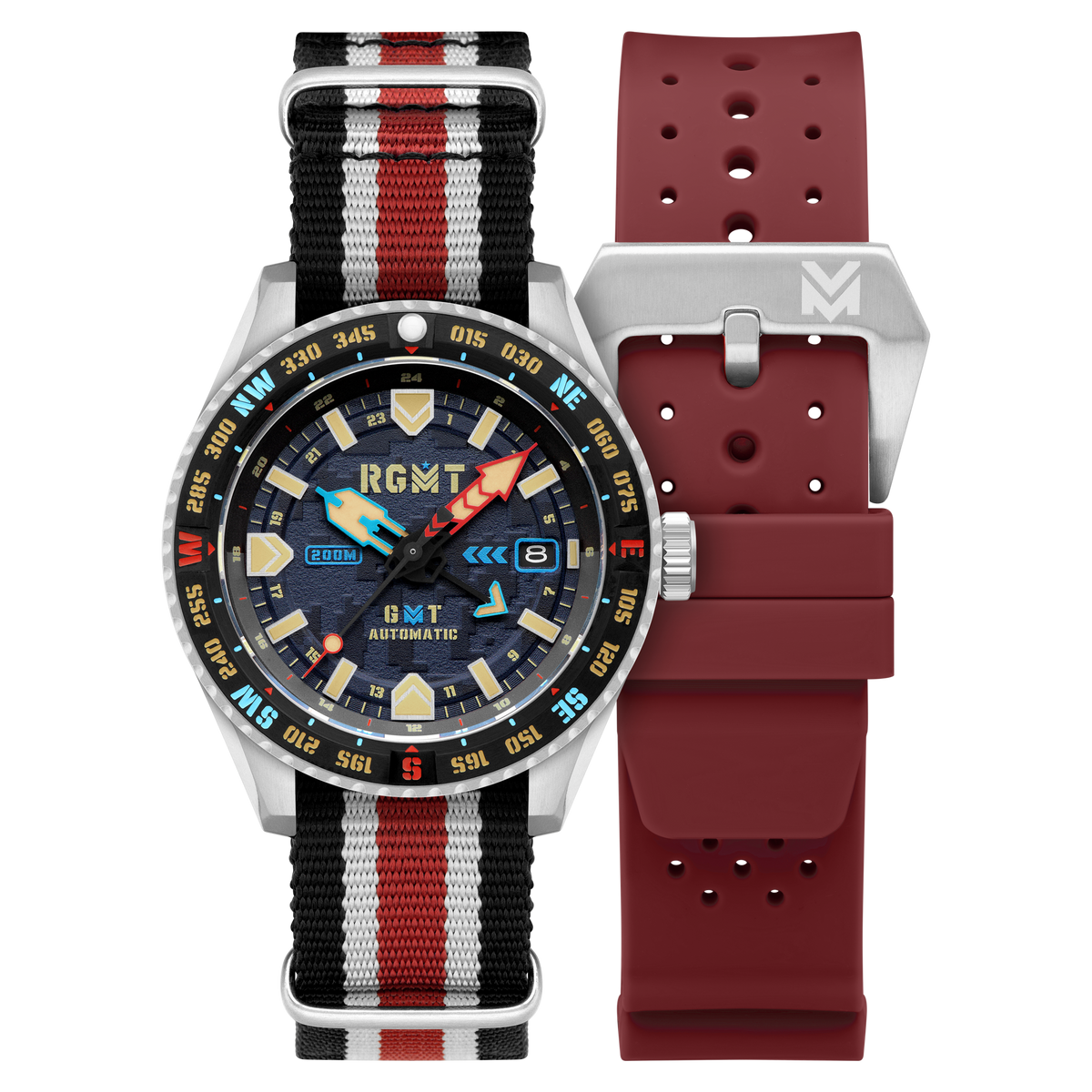 RGMT Men's 42mm Dragoon Automatic Date GMT Interchangeable Nylon & Rubber Strap Watch