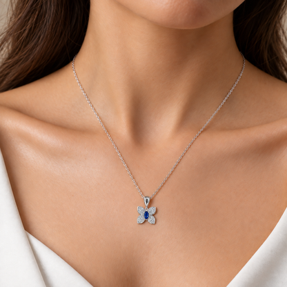 Luxury by Leonardo 14K Gold Blue Sapphire & Diamond Butterfly Pendant with Chain