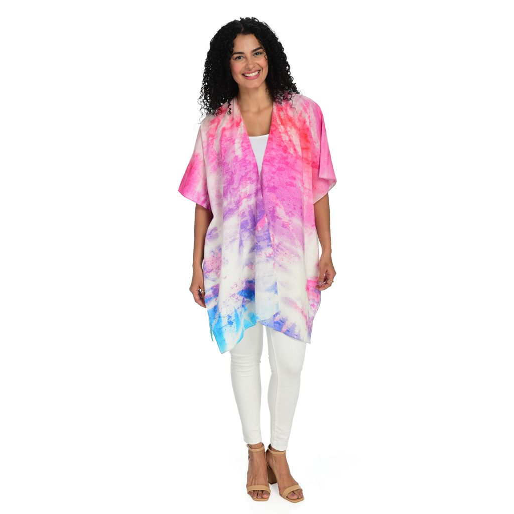 Kate & Mallory Tie-Dye Printed 100% Cotton Drop Shoulder Open Front Kimono