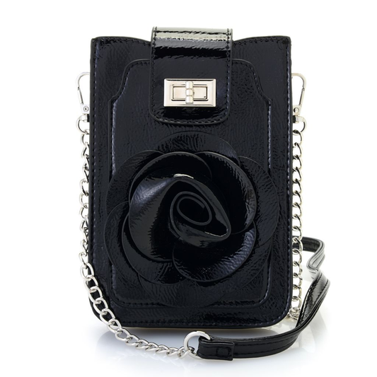 Mellow World Rosa Flower Detailed Faux Patent Leather Phone Carrier