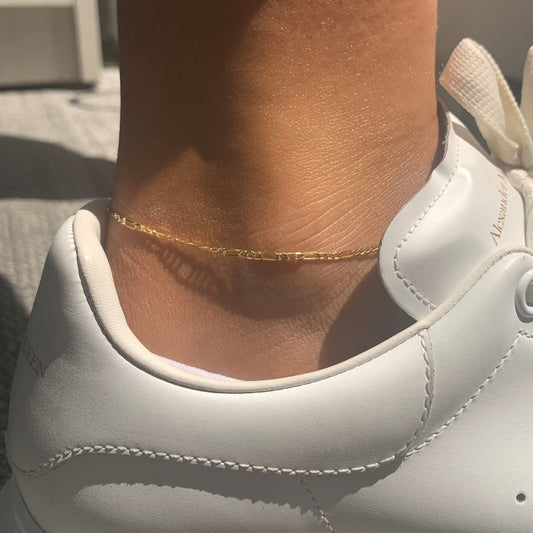 14K Italian Gold Figaro Chain Link Anklet