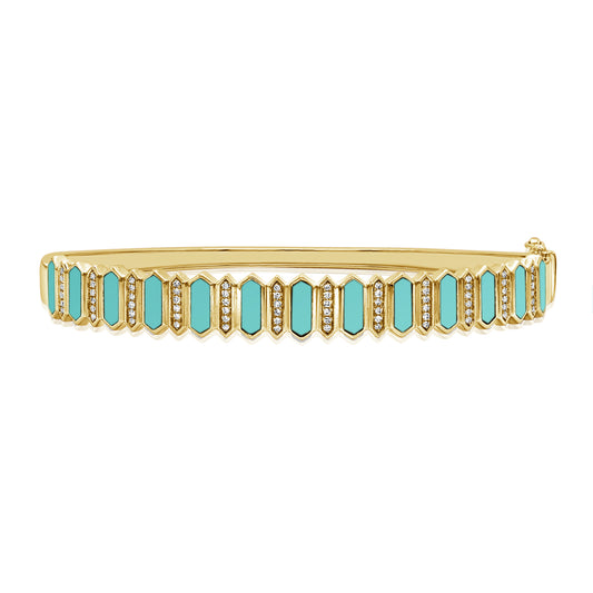 Sabrina Designs 14K Gold Turquoise & Diamond Hinged Bangle Bracelet