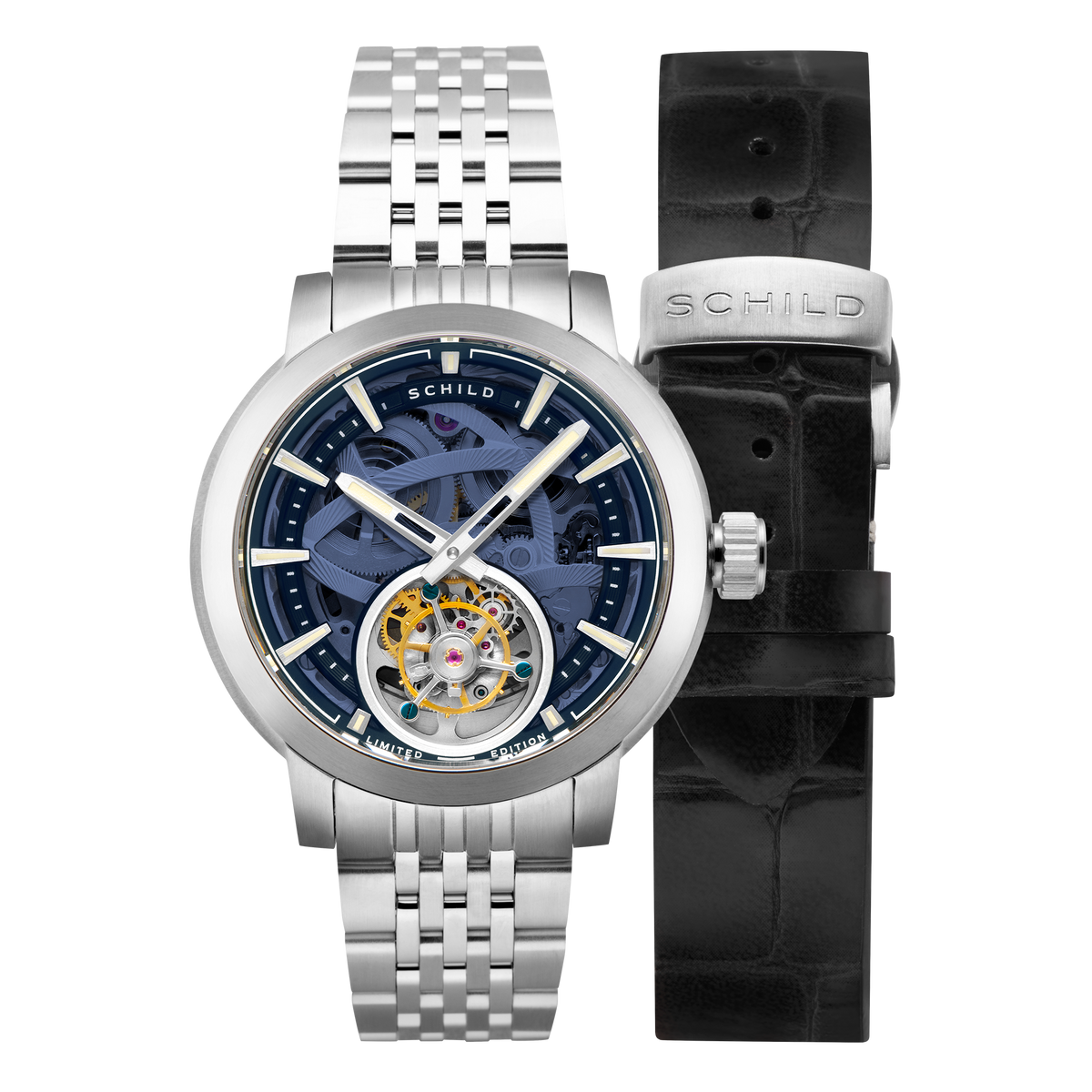 Schild Men's 44mm Heinrich Automatic Tourbillion Skeletonized Interchangeable Watch