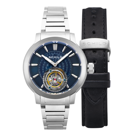 Schild Men's 44mm Friedrich Mechanical Tourbillion Open Heart Interchangeable Watch
