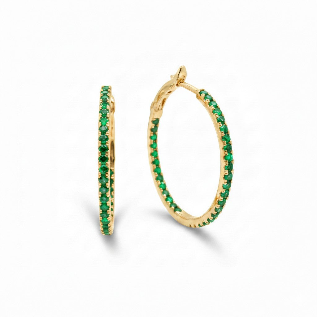 Sabrina Designs 14K Gold Precious Gemstone Inside-Out 1" Hoop Earrings