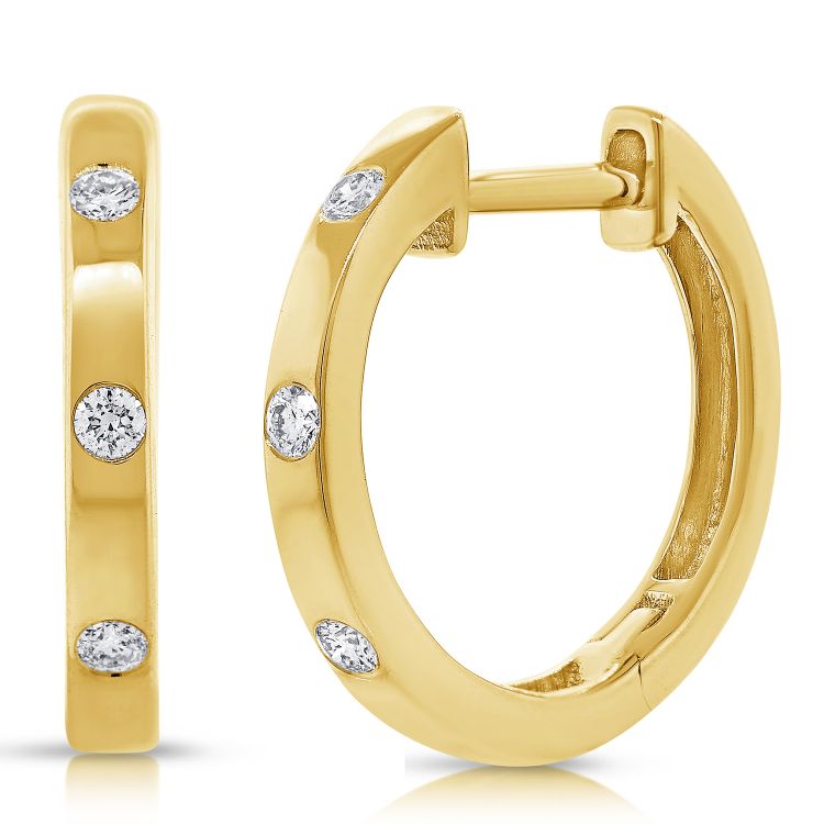 Sabrina Designs 14K Gold 0.07ctw Diamond Burnished Huggie Hoop Earrings