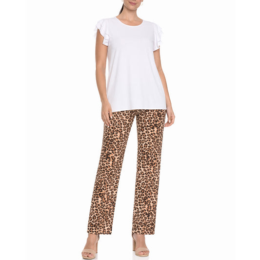 White Mark Women’s Ruffle Sleeve Top and Animal Print Pant Set