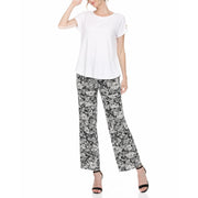 White Mark Women’s Folded Sleeve Top and Printed Pant Two-Piece Set