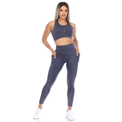 White Mark Women's Racer Back Sports Bra & Mesh Leggings Set