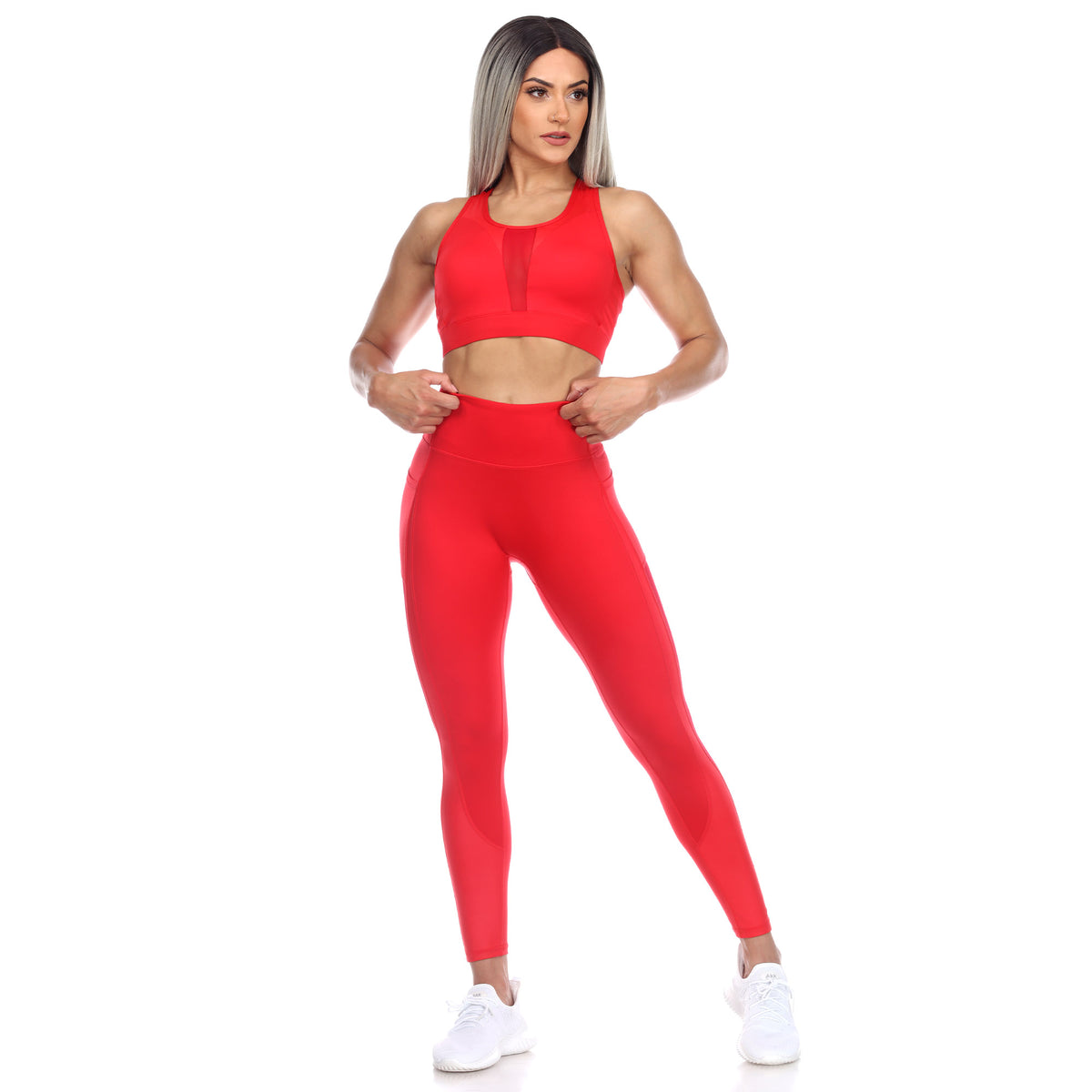 White Mark Women's Racer Back Sports Bra & Mesh Leggings Set