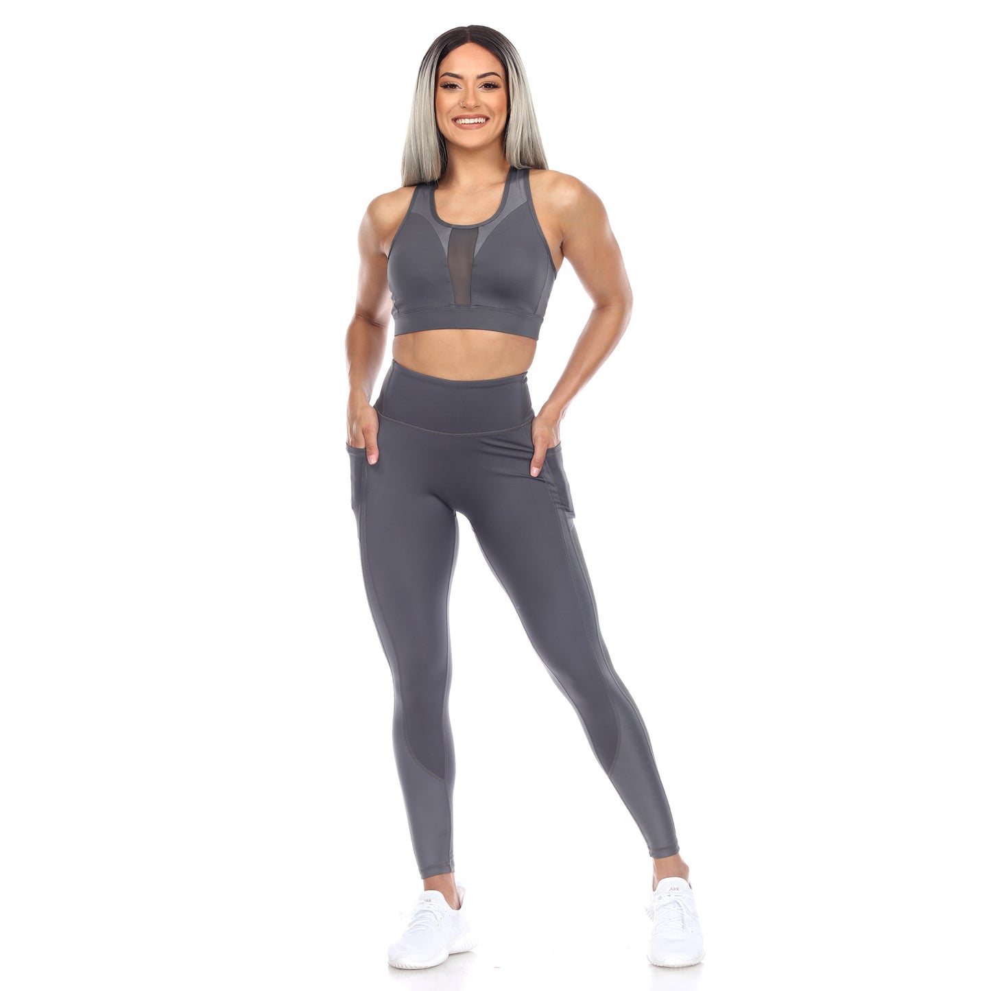 White Mark Women's Racer Back Sports Bra & Mesh Leggings Set