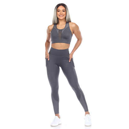 White Mark Women's Racer Back Sports Bra & Mesh Leggings Set