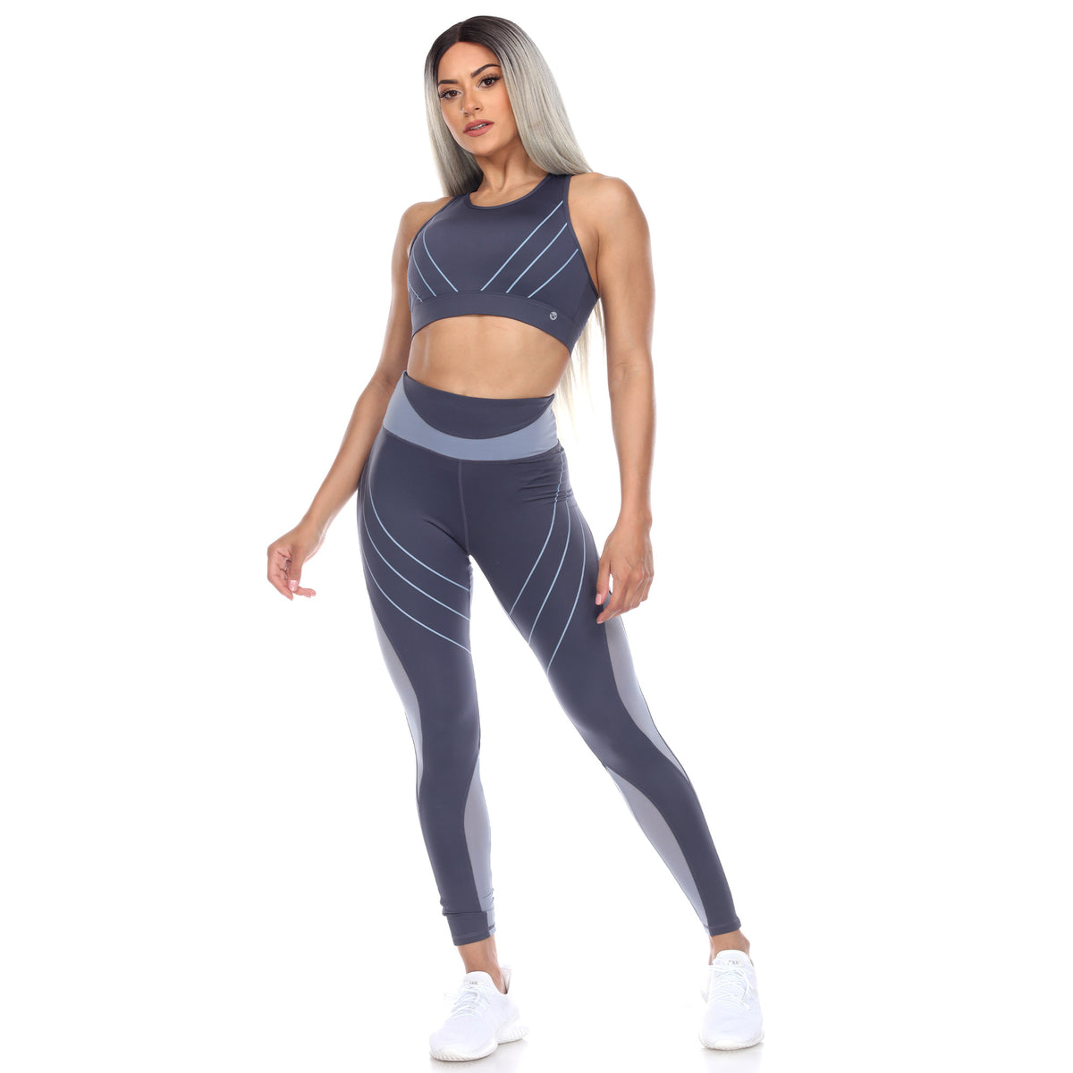 White Mark Women's Cut Out Back Mesh Sports Bra & Leggings Set